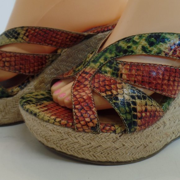 MIA "Rasinette" 4.5" Jute Wedge Animal Print Criss Cross Open Toe Sandals Sz 9 - Picture 3 of 11
